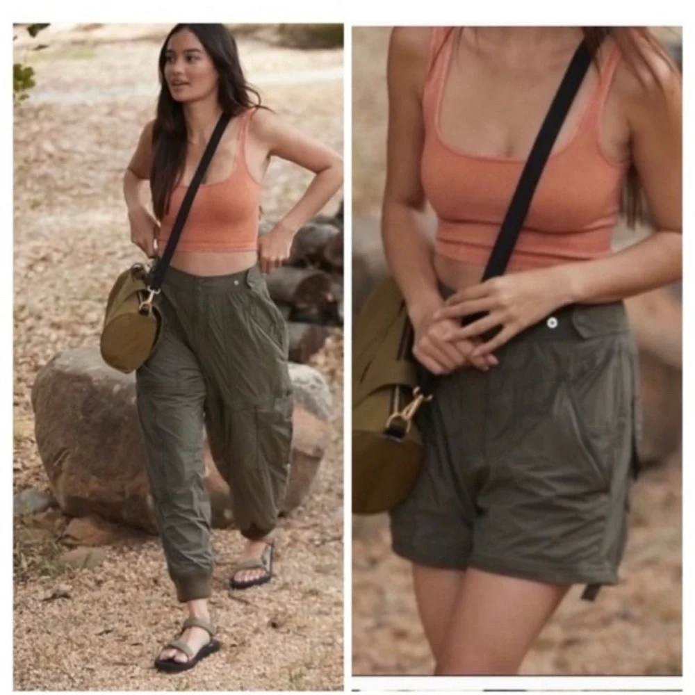 Free People Movement Green Zip Off Pants Joggers Shorts - Picture 1 of 6